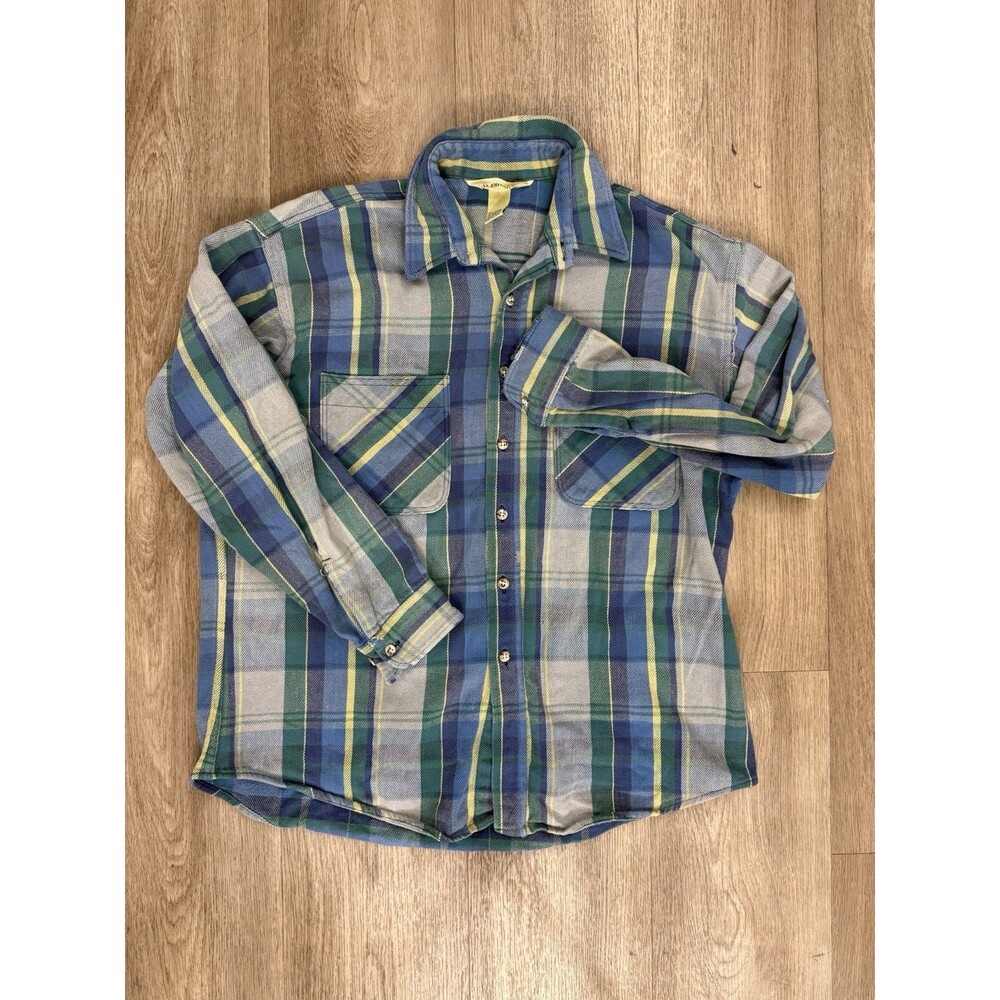 Vintage USA St Johns Bay Flannel Shirt Jacket Mens XL Plaid Cotton Distressed